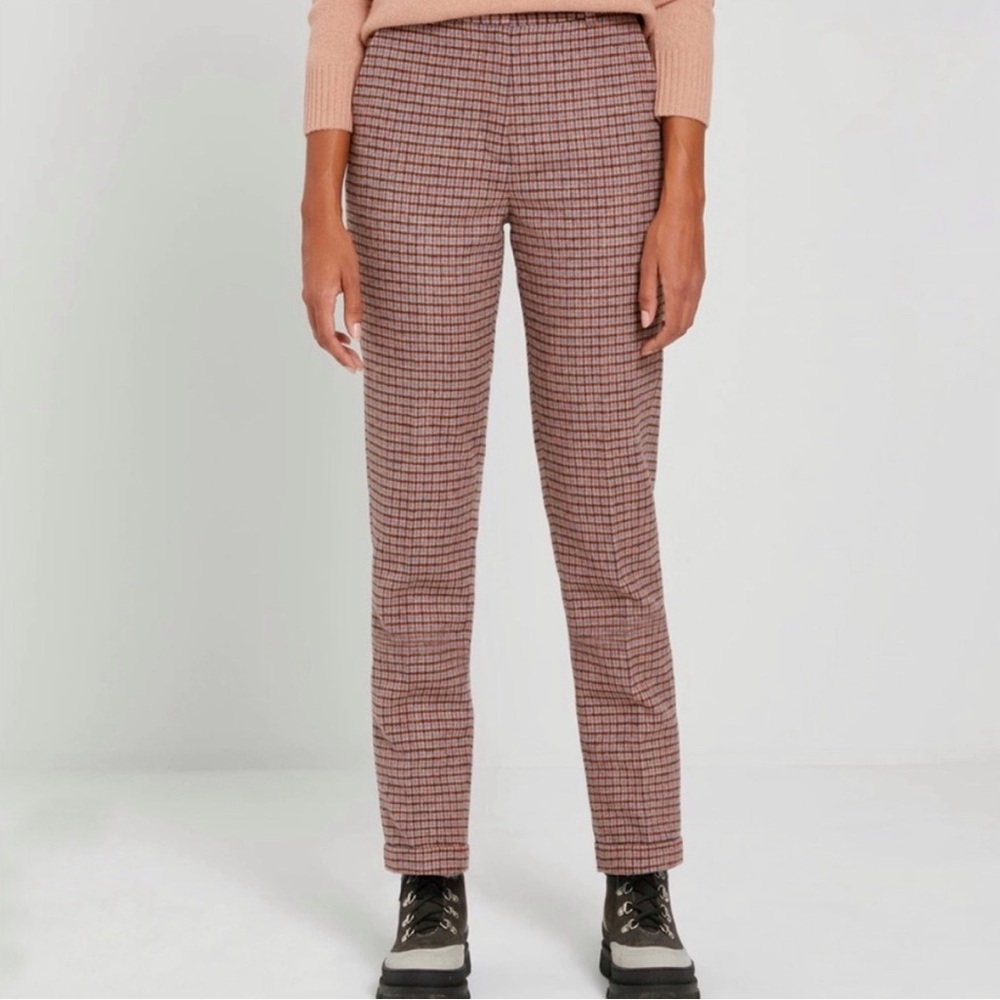 Frank and Oak Wool Plaid Houndstooth Pants Eleanor Brown Navy